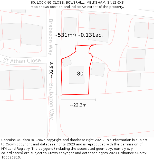 80, LOCKING CLOSE, BOWERHILL, MELKSHAM, SN12 6XS: Plot and title map
