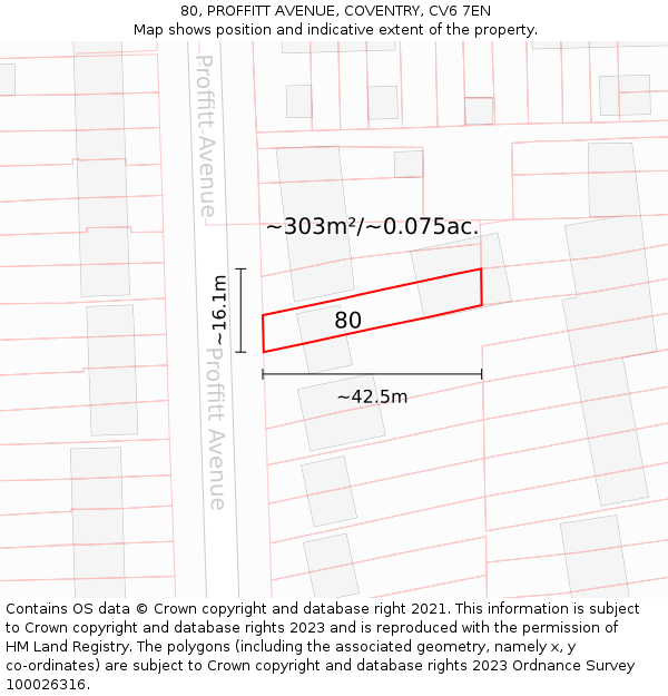80, PROFFITT AVENUE, COVENTRY, CV6 7EN: Plot and title map