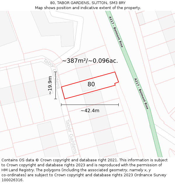 80, TABOR GARDENS, SUTTON, SM3 8RY: Plot and title map