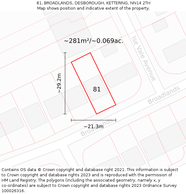 81, BROADLANDS, DESBOROUGH, KETTERING, NN14 2TH: Plot and title map