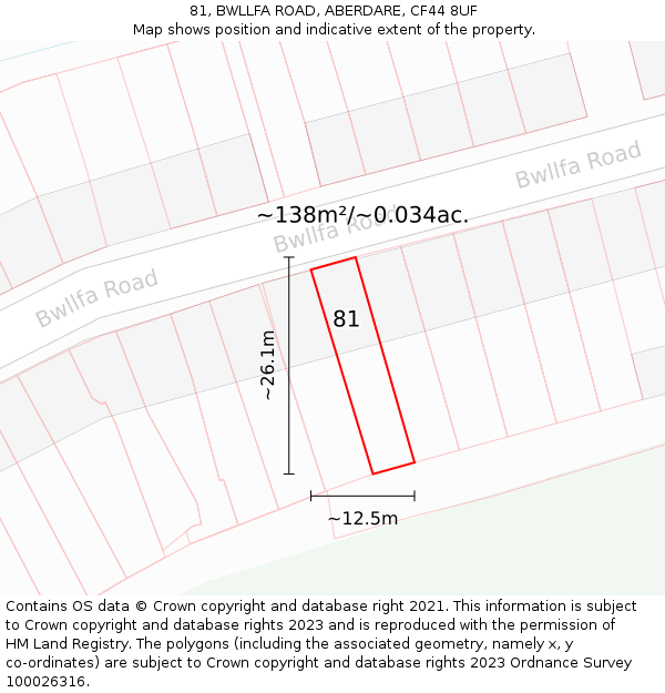 81, BWLLFA ROAD, ABERDARE, CF44 8UF: Plot and title map