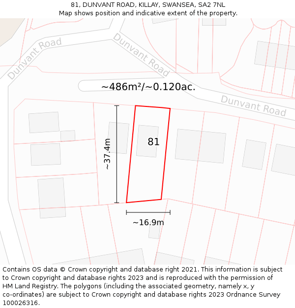 81, DUNVANT ROAD, KILLAY, SWANSEA, SA2 7NL: Plot and title map