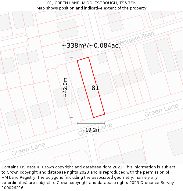 81, GREEN LANE, MIDDLESBROUGH, TS5 7SN: Plot and title map