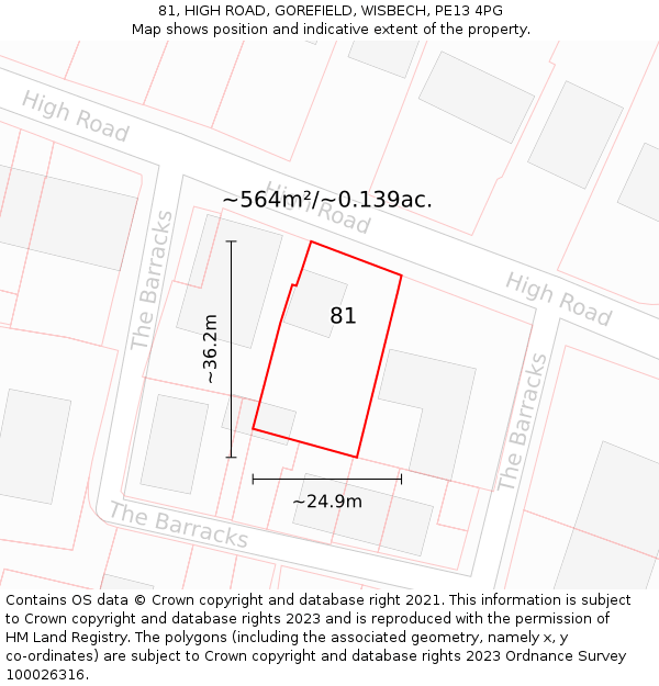 81, HIGH ROAD, GOREFIELD, WISBECH, PE13 4PG: Plot and title map