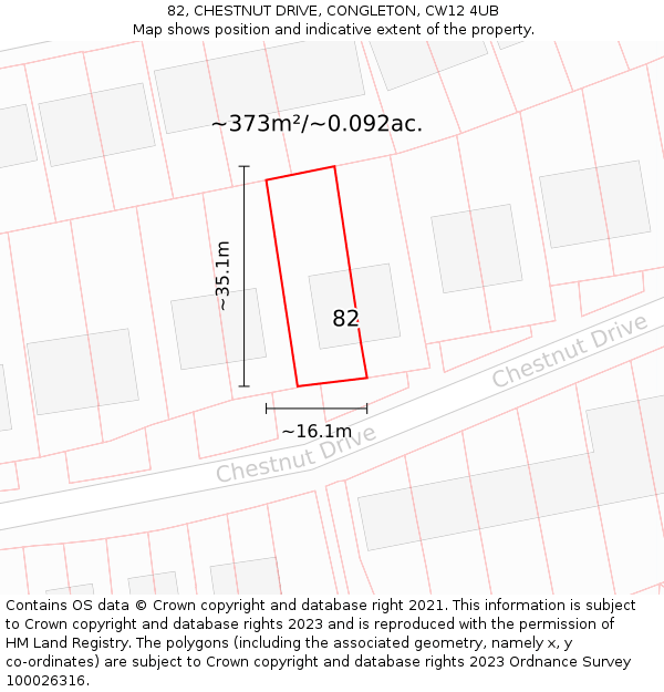 82, CHESTNUT DRIVE, CONGLETON, CW12 4UB: Plot and title map