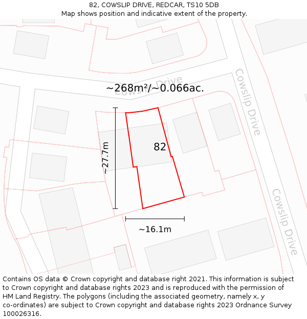 82, COWSLIP DRIVE, REDCAR, TS10 5DB: Plot and title map