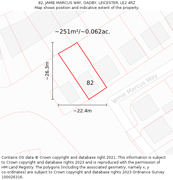 82, JAMIE MARCUS WAY, OADBY, LEICESTER, LE2 4RZ: Plot and title map