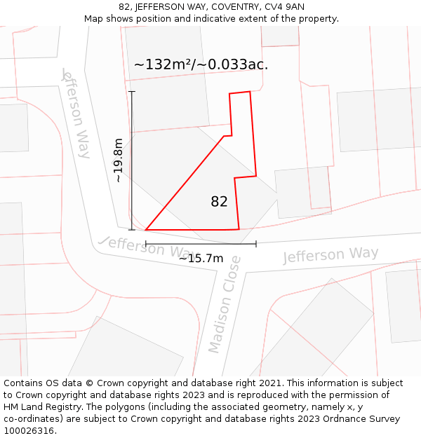 82, JEFFERSON WAY, COVENTRY, CV4 9AN: Plot and title map