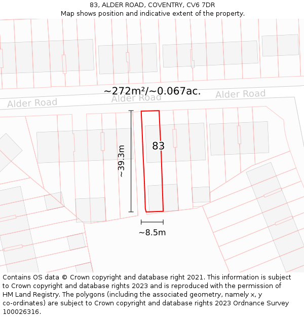 83, ALDER ROAD, COVENTRY, CV6 7DR: Plot and title map