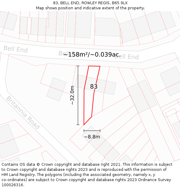83, BELL END, ROWLEY REGIS, B65 9LX: Plot and title map