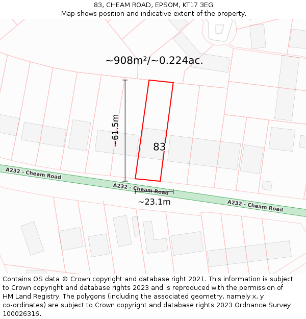 83, CHEAM ROAD, EPSOM, KT17 3EG: Plot and title map