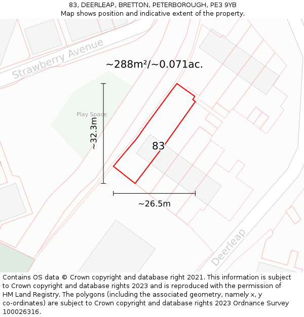 83, DEERLEAP, BRETTON, PETERBOROUGH, PE3 9YB: Plot and title map