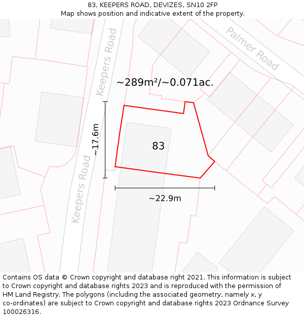 83, KEEPERS ROAD, DEVIZES, SN10 2FP: Plot and title map