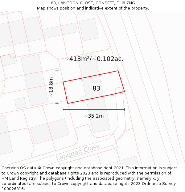 83, LANGDON CLOSE, CONSETT, DH8 7NG: Plot and title map