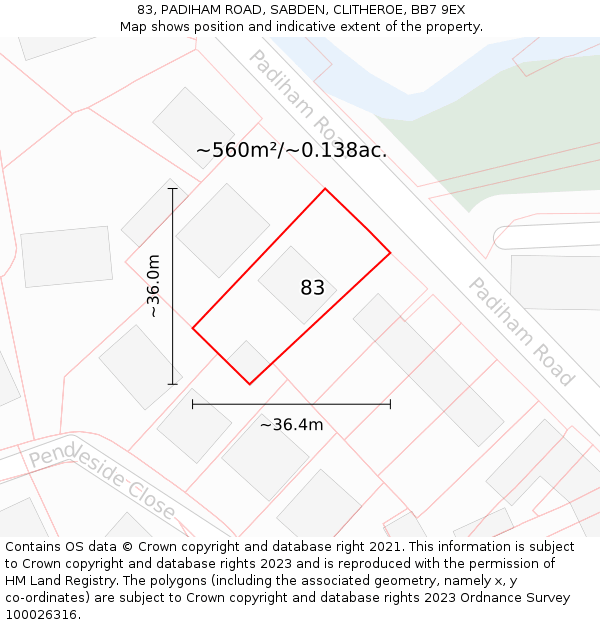 83, PADIHAM ROAD, SABDEN, CLITHEROE, BB7 9EX: Plot and title map
