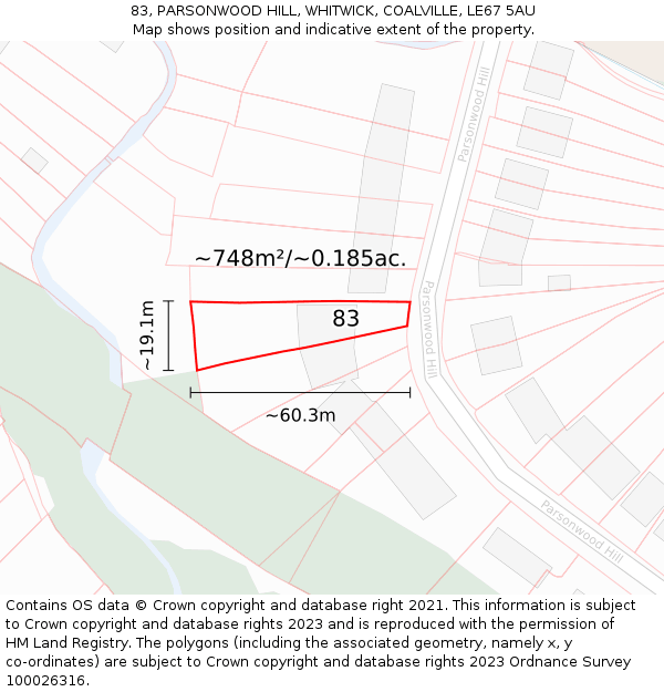83, PARSONWOOD HILL, WHITWICK, COALVILLE, LE67 5AU: Plot and title map