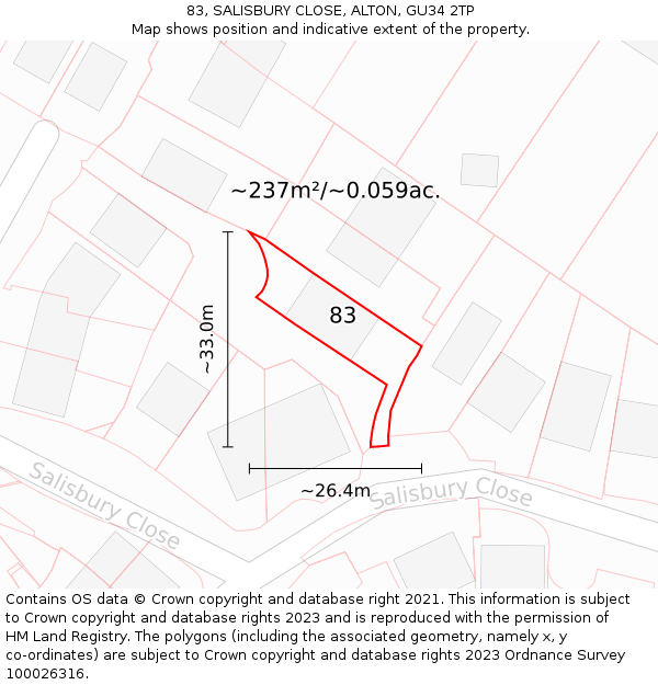 83, SALISBURY CLOSE, ALTON, GU34 2TP: Plot and title map