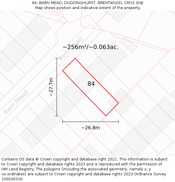 84, BARN MEAD, DODDINGHURST, BRENTWOOD, CM15 0NE: Plot and title map