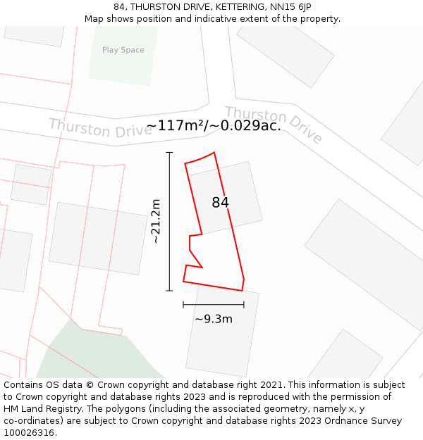 84, THURSTON DRIVE, KETTERING, NN15 6JP: Plot and title map