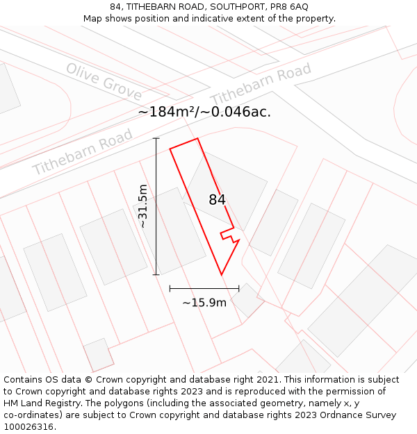 84, TITHEBARN ROAD, SOUTHPORT, PR8 6AQ: Plot and title map