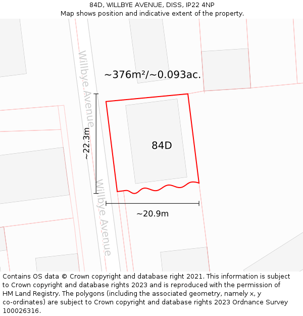 84D, WILLBYE AVENUE, DISS, IP22 4NP: Plot and title map