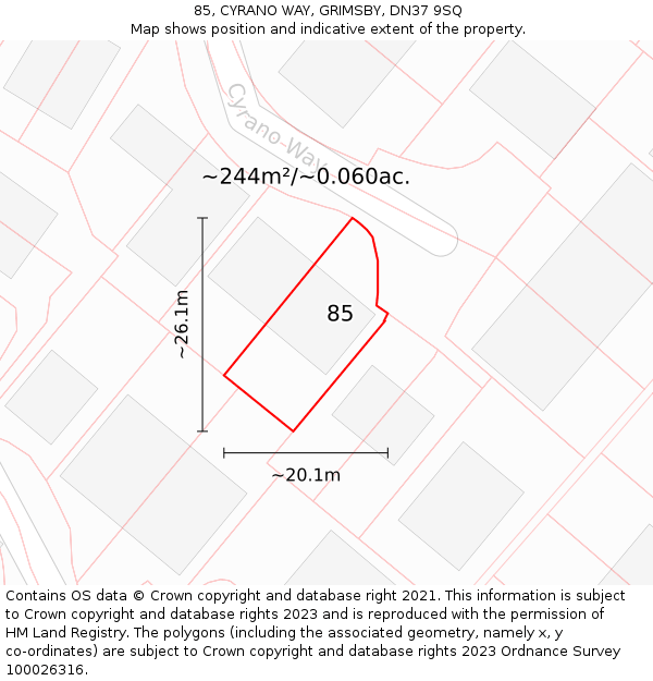 85, CYRANO WAY, GRIMSBY, DN37 9SQ: Plot and title map