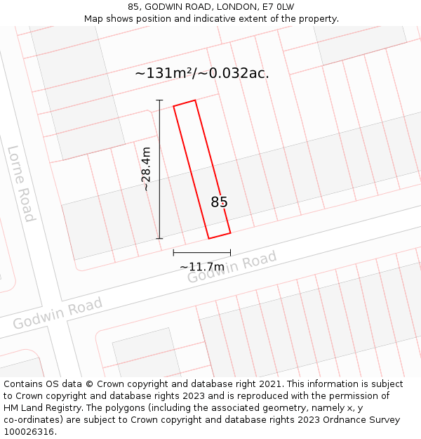 85, GODWIN ROAD, LONDON, E7 0LW: Plot and title map