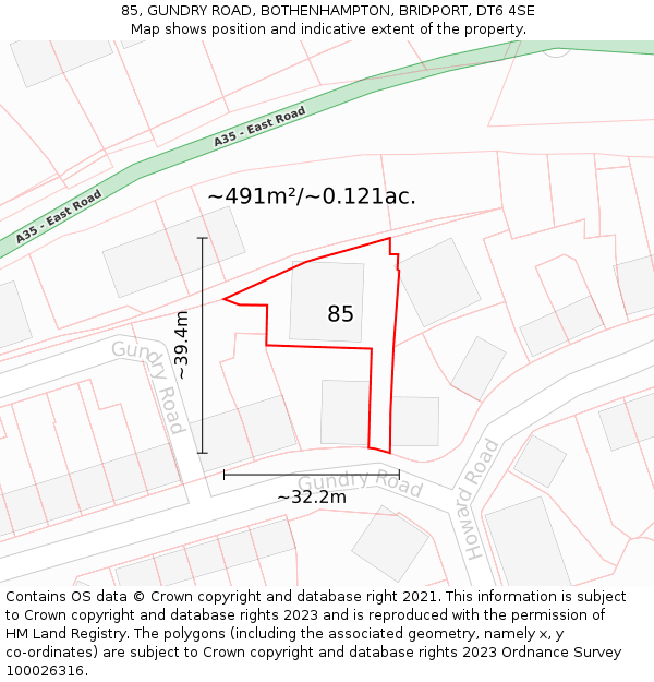 85, GUNDRY ROAD, BOTHENHAMPTON, BRIDPORT, DT6 4SE: Plot and title map