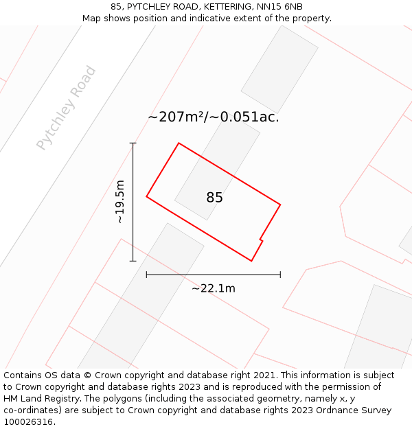 85, PYTCHLEY ROAD, KETTERING, NN15 6NB: Plot and title map