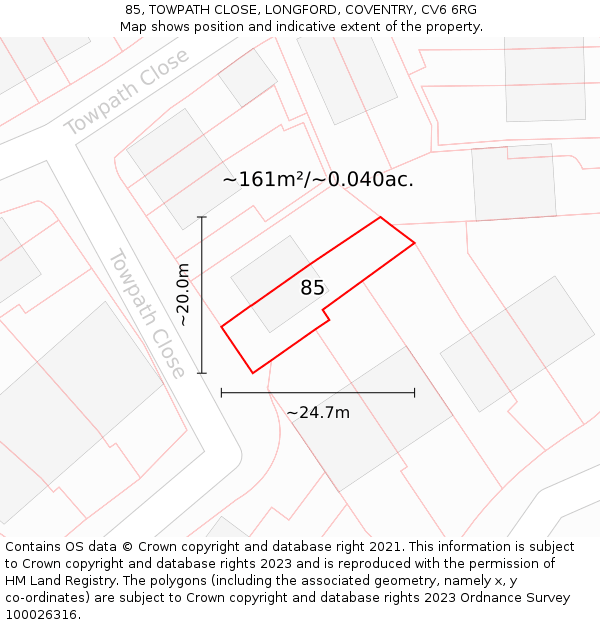 85, TOWPATH CLOSE, LONGFORD, COVENTRY, CV6 6RG: Plot and title map