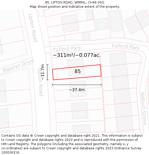 85, UPTON ROAD, WIRRAL, CH46 0SG: Plot and title map