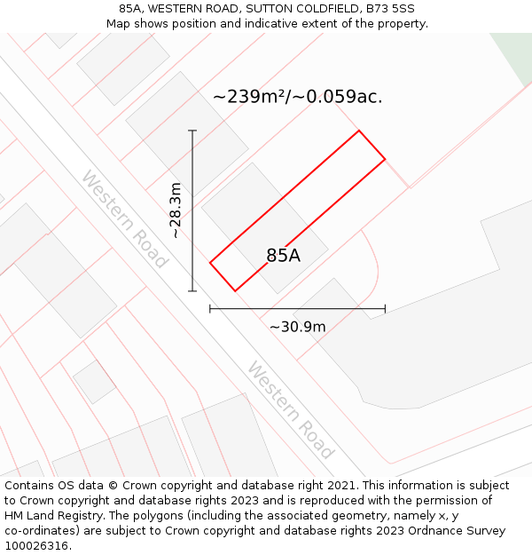 85A, WESTERN ROAD, SUTTON COLDFIELD, B73 5SS: Plot and title map