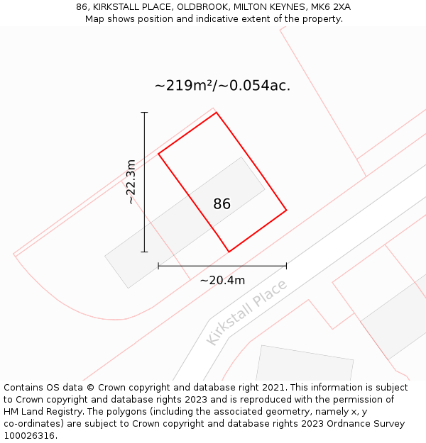86, KIRKSTALL PLACE, OLDBROOK, MILTON KEYNES, MK6 2XA: Plot and title map