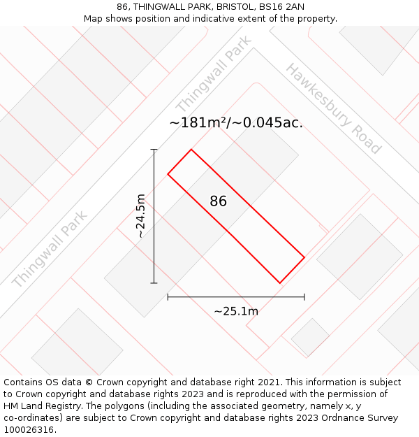 86, THINGWALL PARK, BRISTOL, BS16 2AN: Plot and title map