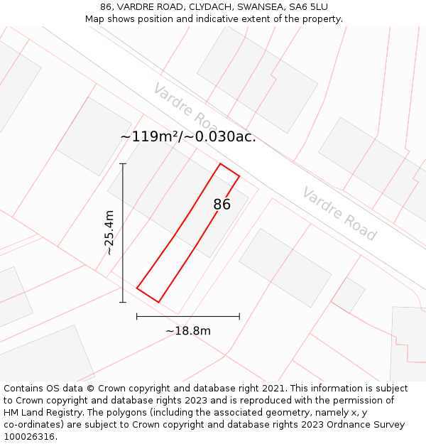 86, VARDRE ROAD, CLYDACH, SWANSEA, SA6 5LU: Plot and title map