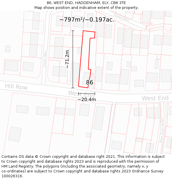 86, WEST END, HADDENHAM, ELY, CB6 3TE: Plot and title map