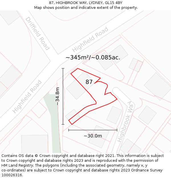 87, HIGHBROOK WAY, LYDNEY, GL15 4BY: Plot and title map