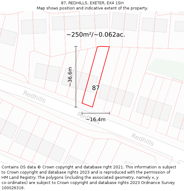 87, REDHILLS, EXETER, EX4 1SH: Plot and title map