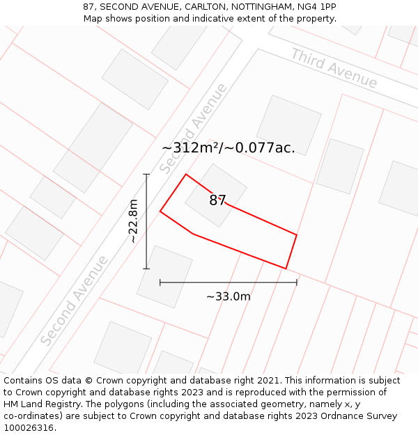 87, SECOND AVENUE, CARLTON, NOTTINGHAM, NG4 1PP: Plot and title map