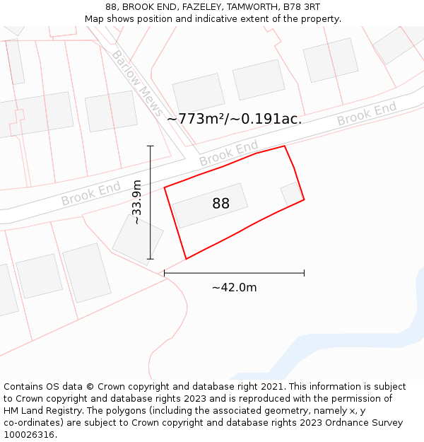 88, BROOK END, FAZELEY, TAMWORTH, B78 3RT: Plot and title map