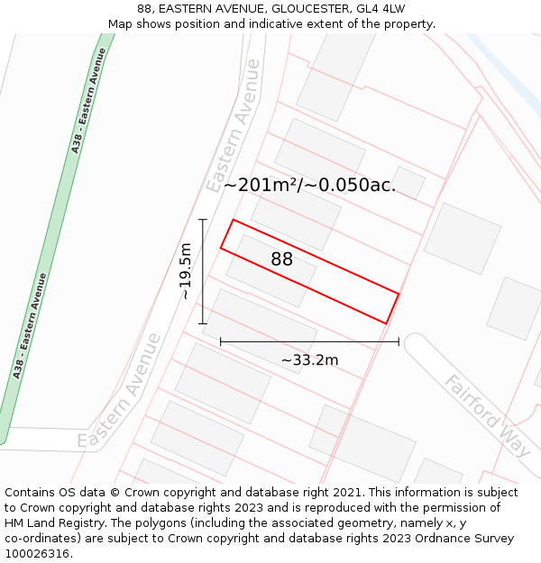 88, EASTERN AVENUE, GLOUCESTER, GL4 4LW: Plot and title map