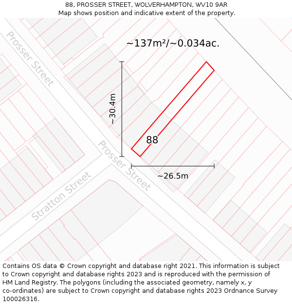 88, PROSSER STREET, WOLVERHAMPTON, WV10 9AR: Plot and title map