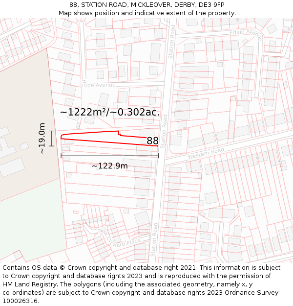 88, STATION ROAD, MICKLEOVER, DERBY, DE3 9FP: Plot and title map