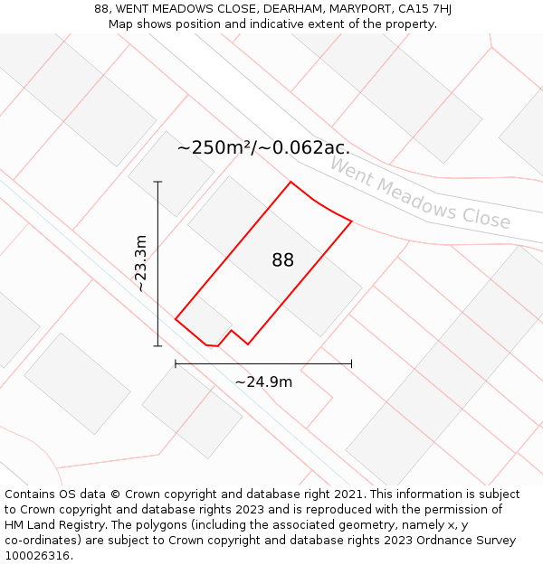 88, WENT MEADOWS CLOSE, DEARHAM, MARYPORT, CA15 7HJ: Plot and title map
