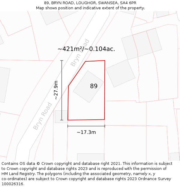 89, BRYN ROAD, LOUGHOR, SWANSEA, SA4 6PR: Plot and title map