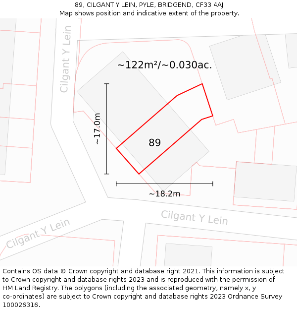 89, CILGANT Y LEIN, PYLE, BRIDGEND, CF33 4AJ: Plot and title map