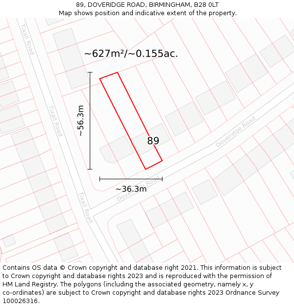 89, DOVERIDGE ROAD, BIRMINGHAM, B28 0LT: Plot and title map