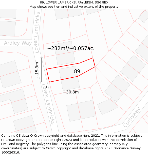 89, LOWER LAMBRICKS, RAYLEIGH, SS6 8BX: Plot and title map