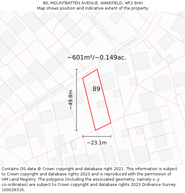 89, MOUNTBATTEN AVENUE, WAKEFIELD, WF2 6HH: Plot and title map