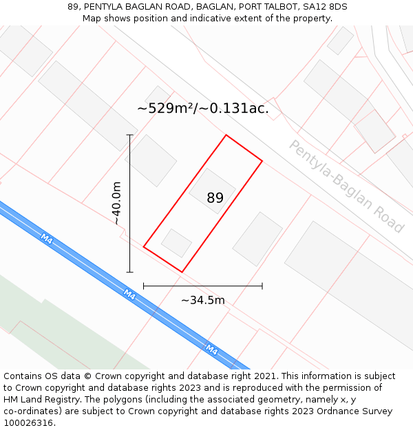 89, PENTYLA BAGLAN ROAD, BAGLAN, PORT TALBOT, SA12 8DS: Plot and title map